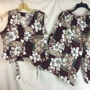 Hawaiian Vest Sleeveless Top + Hi Waist Shorts Set